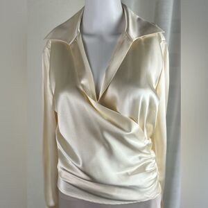 Lafayette 148 New York Cream Silky Wrap Top